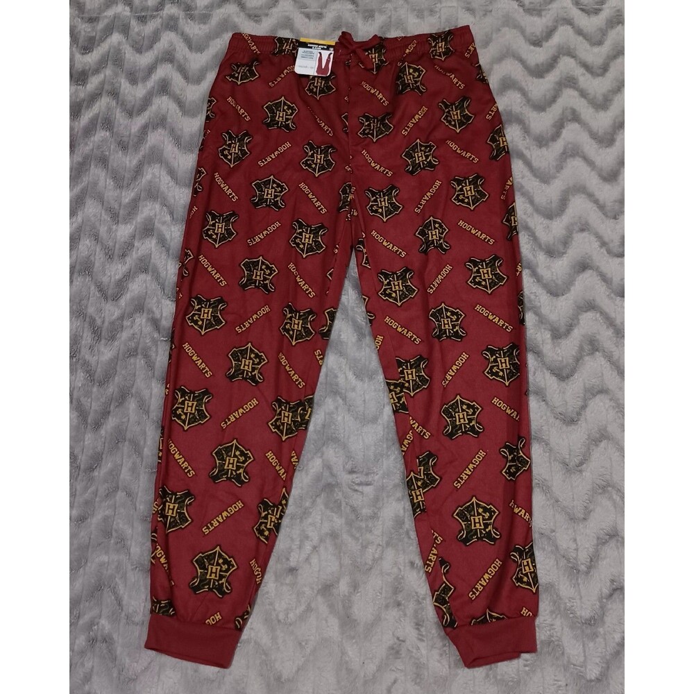 Harry Potter Mens Size L Red Yellow Hogwarts Jogger Pajama Pants NWT